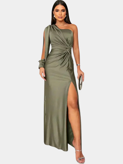 Venna One-Shoulder Satin Maxi Dress