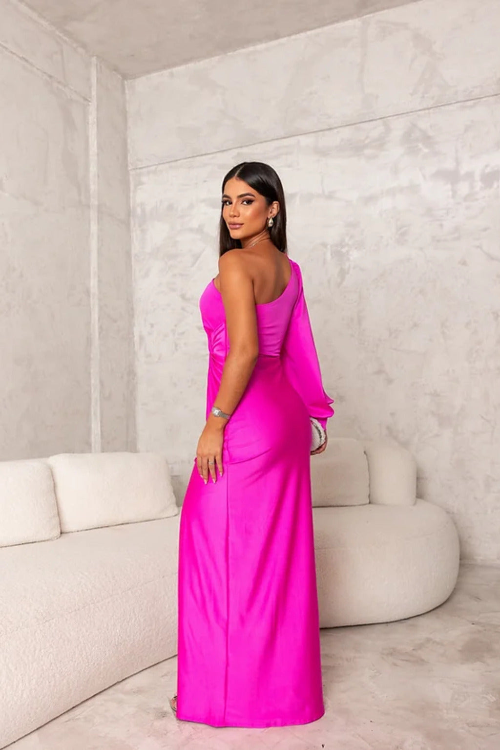 Venna One-Shoulder Satin Maxi Dress
