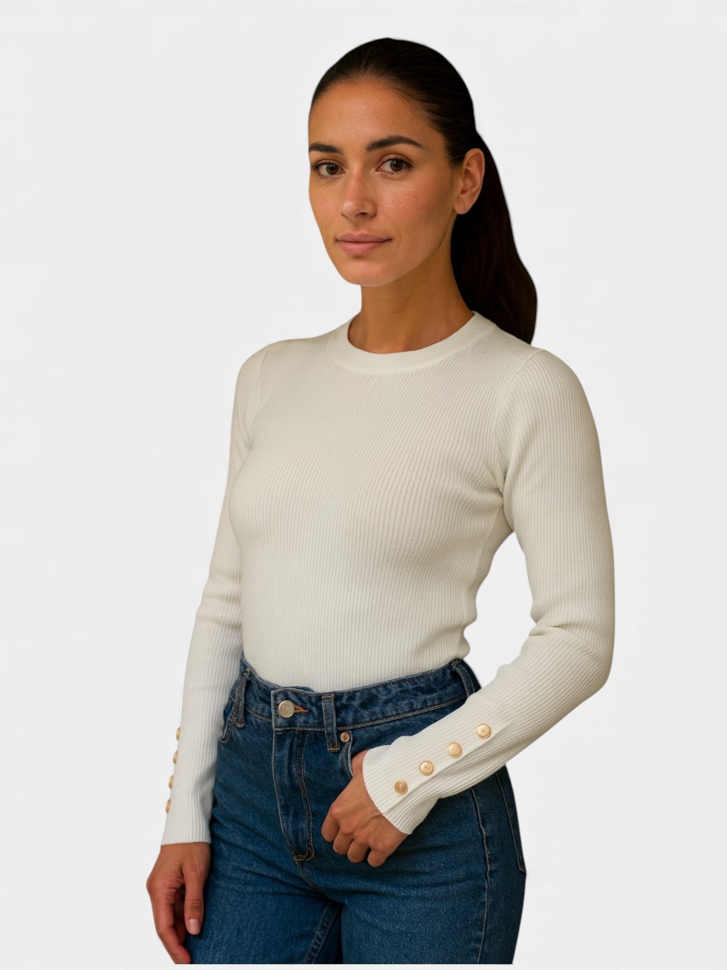 Venna Ribbed Button Sleeve Top