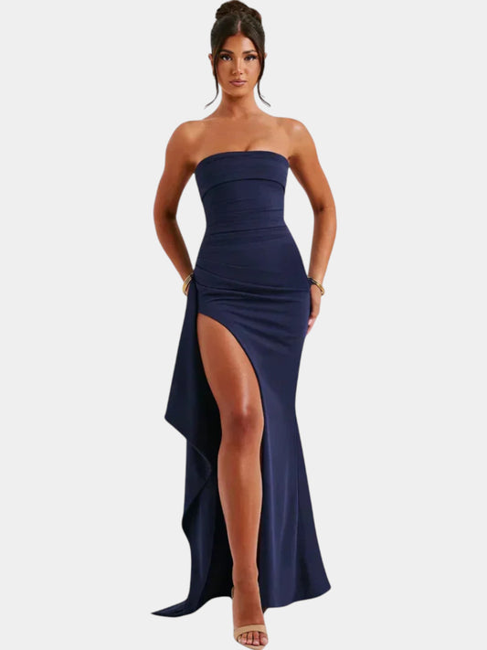 Venna Luxe Strapless Split Maxi Dress