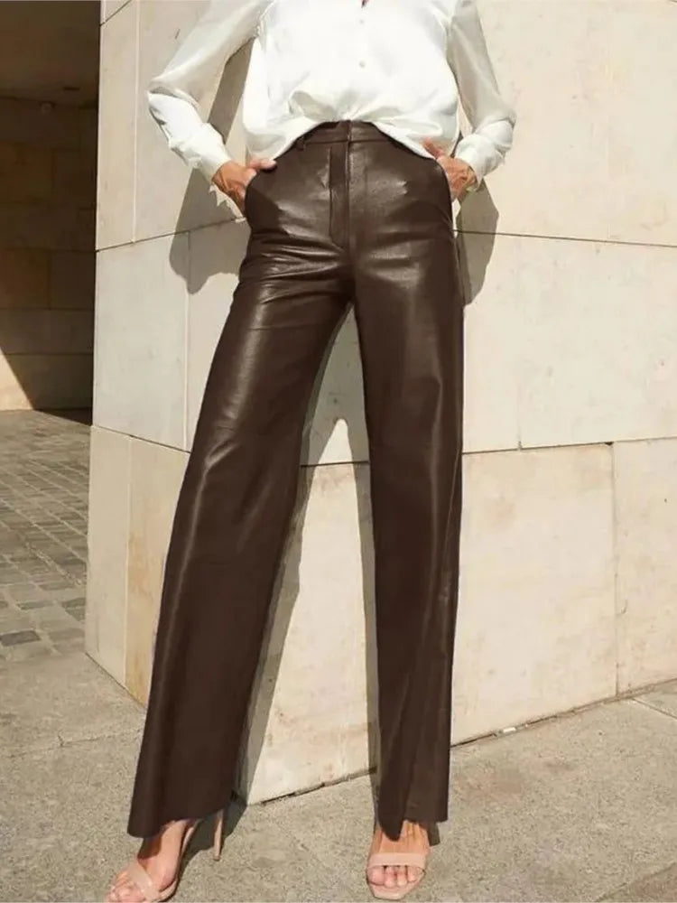 Venna High Gloss PU Straight Trousers