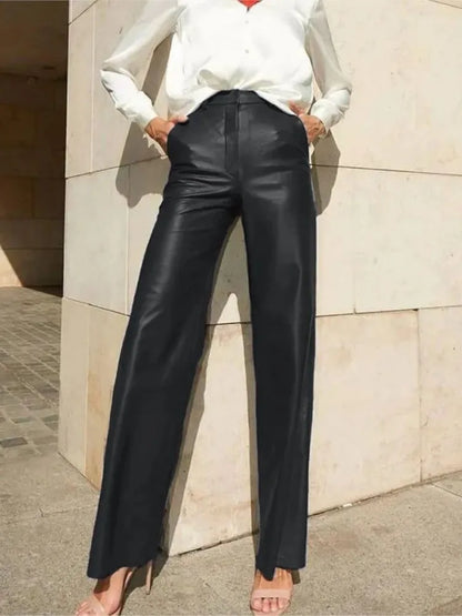 Venna High Gloss PU Straight Trousers