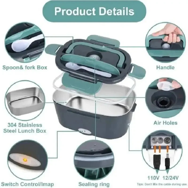 1.5 liters, 60 watts, portable electric lunch box insulation device,household or vehicle-mounted food heater - leak-proof design