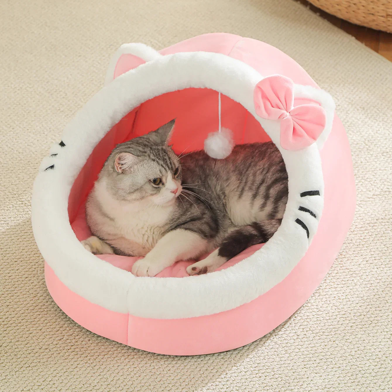 Cozy Cave Cat Bed – Soft Foldable Semi-Enclosed Pet Bed with Removable Washable Cushion