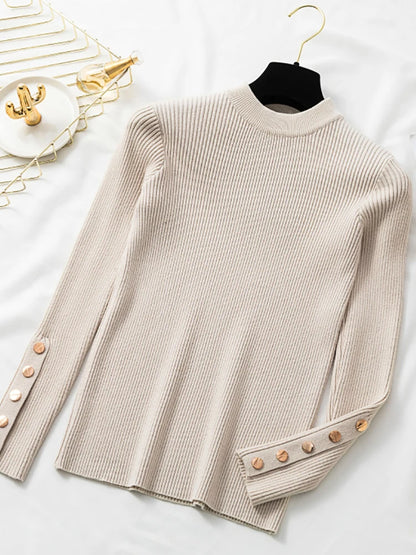 Venna Ribbed Button Sleeve Top