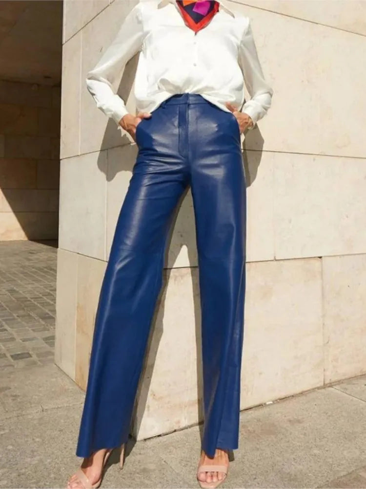 Venna High Gloss PU Straight Trousers