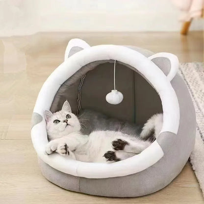 Cozy Cave Cat Bed – Soft Foldable Semi-Enclosed Pet Bed with Removable Washable Cushion