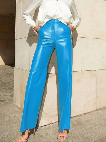 Venna High Gloss PU Straight Trousers