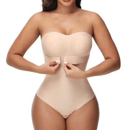 Damen Sexy Bodysuit mit abnehmbaren Trägern S-4XL, gepolstertem BH, Vorderverschluss, Hipster, Bauchkontrolle, Shapewear String