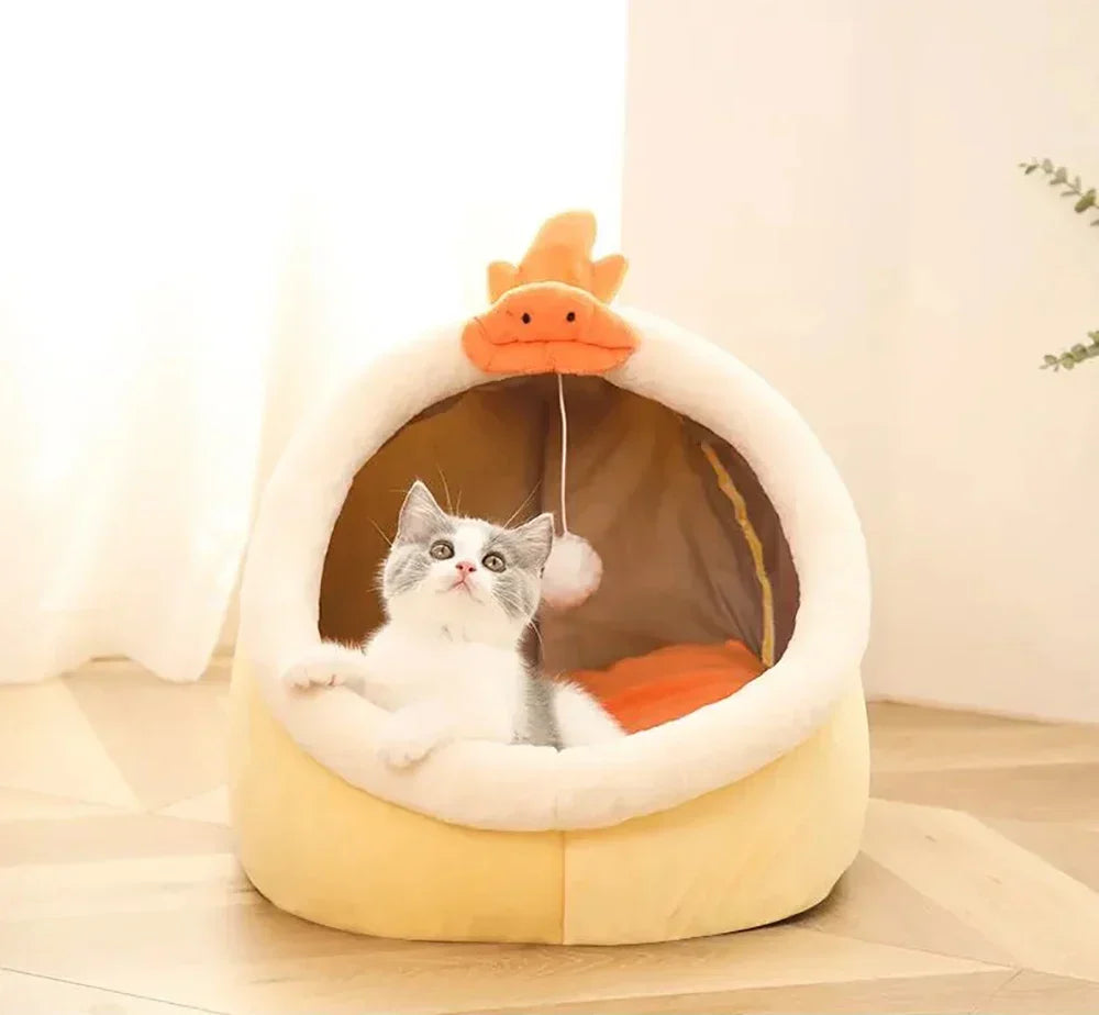 Cozy Cave Cat Bed – Soft Foldable Semi-Enclosed Pet Bed with Removable Washable Cushion