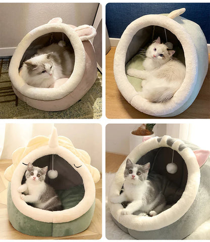 Cozy Cave Cat Bed – Soft Foldable Semi-Enclosed Pet Bed with Removable Washable Cushion