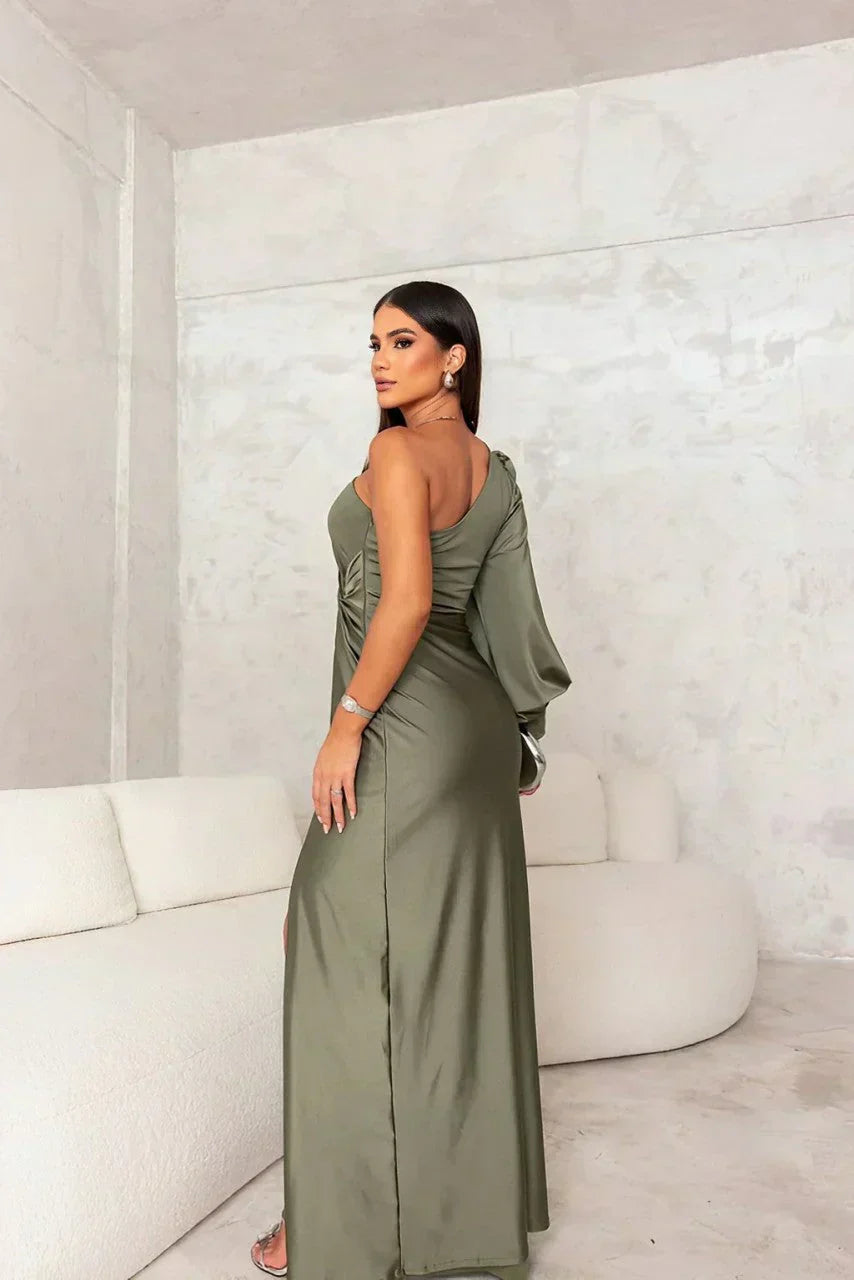Venna One-Shoulder Satin Maxi Dress